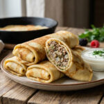 Домашние блины с мясом на кефире и заварном тесте