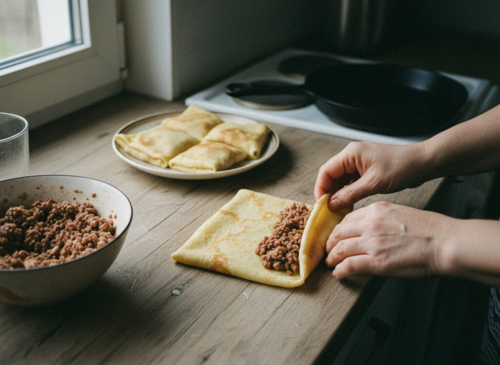 Рецепт блинов с мясом на кефире: 5 шагов к сочной начинке