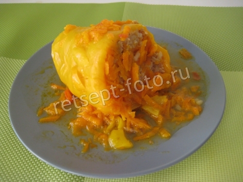 Перец фаршированный фаршем без томата и сметаны, рецепт с фото
