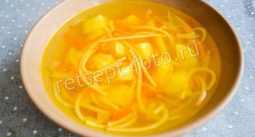 Суп с жареной вермишелью без мяса, рецепт с фото