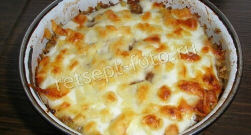 Запеканка из булгура с курицей, ореховым соусом и сыром, рецепт с фото