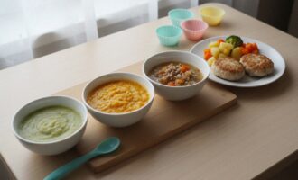 Детская еда до года: пюре из кабачка, тыквенная каша, суп-пюре с мясом и паровые котлеты с овощами