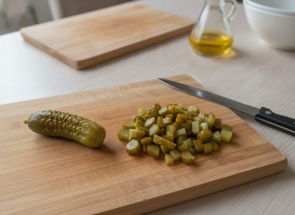 Солёные огурцы, нарезанные мелким кубиком для винегрета